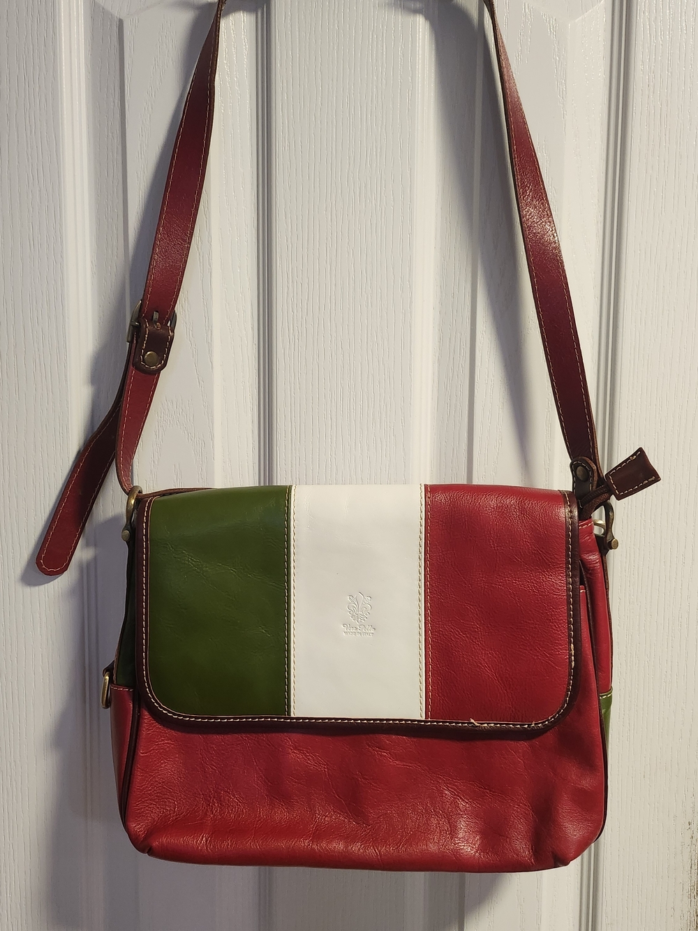 Vera Pelle Red, White & Green Leather Crossbody